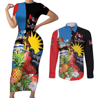 Antigua and Barbuda Magnificent Frigatebird Couples Matching Short Sleeve Bodycon Dress and Long Sleeve Button Shirt Tropical Vibe - Wonder Print Shop
