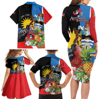 Antigua and Barbuda Magnificent Frigatebird Family Matching Long Sleeve Bodycon Dress and Hawaiian Shirt Tropical Vibe - Wonder Print Shop