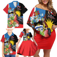 Antigua and Barbuda Magnificent Frigatebird Family Matching Off Shoulder Short Dress and Hawaiian Shirt Tropical Vibe - Wonder Print Shop