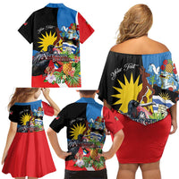 Antigua and Barbuda Magnificent Frigatebird Family Matching Off Shoulder Short Dress and Hawaiian Shirt Tropical Vibe - Wonder Print Shop
