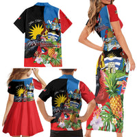 Antigua and Barbuda Magnificent Frigatebird Family Matching Short Sleeve Bodycon Dress and Hawaiian Shirt Tropical Vibe - Wonder Print Shop