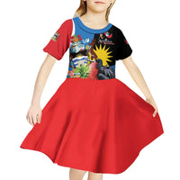 Antigua and Barbuda Magnificent Frigatebird Kid Short Sleeve Dress Tropical Vibe - Wonder Print Shop