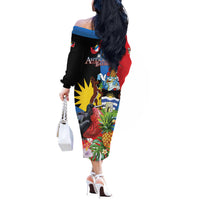 Antigua and Barbuda Magnificent Frigatebird Off The Shoulder Long Sleeve Dress Tropical Vibe - Wonder Print Shop