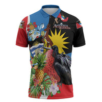 Antigua and Barbuda Magnificent Frigatebird Zipper Polo Shirt Tropical Vibe - Wonder Print Shop