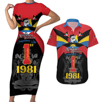 Antigua and Barbuda Independence Day Couples Matching Short Sleeve Bodycon Dress and Hawaiian Shirt Baabyuuda 1 November 1981 - Wonder Print Shop