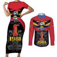 Antigua and Barbuda Independence Day Couples Matching Short Sleeve Bodycon Dress and Long Sleeve Button Shirt Baabyuuda 1 November 1981 - Wonder Print Shop