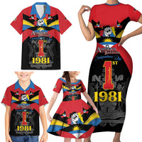 Antigua and Barbuda Independence Day Family Matching Short Sleeve Bodycon Dress and Hawaiian Shirt Baabyuuda 1 November 1981 - Wonder Print Shop