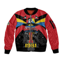 Antigua and Barbuda Independence Day Sleeve Zip Bomber Jacket Baabyuuda 1 November 1981 - Wonder Print Shop