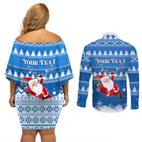 Custom Scotland Christmas Couples Matching Off Shoulder Short Dress and Long Sleeve Button Shirt Merry Christmas Santa Claus Gift - Wonder Print Shop