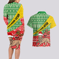 Ethiopia Christmas Couples Matching Long Sleeve Bodycon Dress and Hawaiian Shirt Melkam Gena African Pattern - Wonder Print Shop