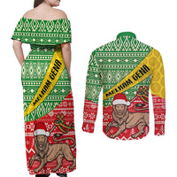 Ethiopia Christmas Couples Matching Off Shoulder Maxi Dress and Long Sleeve Button Shirt Melkam Gena African Pattern - Wonder Print Shop