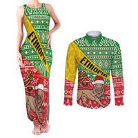 Ethiopia Christmas Couples Matching Tank Maxi Dress and Long Sleeve Button Shirt Melkam Gena African Pattern - Wonder Print Shop
