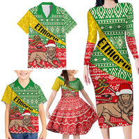 Ethiopia Christmas Family Matching Long Sleeve Bodycon Dress and Hawaiian Shirt Melkam Gena African Pattern - Wonder Print Shop
