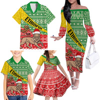 Ethiopia Christmas Family Matching Off Shoulder Long Sleeve Dress and Hawaiian Shirt Melkam Gena African Pattern - Wonder Print Shop