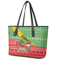 Ethiopia Christmas Leather Tote Bag Melkam Gena African Pattern - Wonder Print Shop