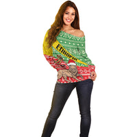 Ethiopia Christmas Off Shoulder Sweater Melkam Gena African Pattern - Wonder Print Shop
