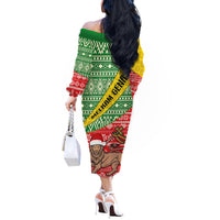 Ethiopia Christmas Off The Shoulder Long Sleeve Dress Melkam Gena African Pattern - Wonder Print Shop