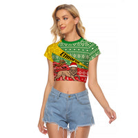 Ethiopia Christmas Raglan Cropped T Shirt Melkam Gena African Pattern - Wonder Print Shop