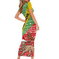Ethiopia Christmas Short Sleeve Bodycon Dress Melkam Gena African Pattern - Wonder Print Shop