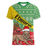 Ethiopia Christmas Women V Neck T Shirt Melkam Gena African Pattern - Wonder Print Shop
