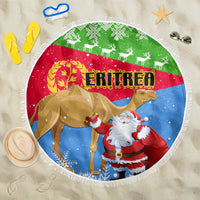 Custom Eritrea Christmas Beach Blanket Santa Claus With Dromedary Camel - Wonder Print Shop