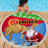 Custom Eritrea Christmas Beach Blanket Santa Claus With Dromedary Camel - Wonder Print Shop
