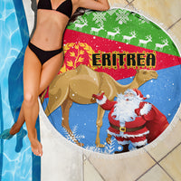 Custom Eritrea Christmas Beach Blanket Santa Claus With Dromedary Camel - Wonder Print Shop