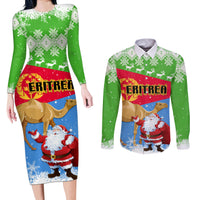 Custom Eritrea Christmas Couples Matching Long Sleeve Bodycon Dress and Long Sleeve Button Shirt Santa Claus With Dromedary Camel - Wonder Print Shop