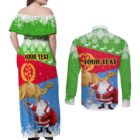 Custom Eritrea Christmas Couples Matching Off Shoulder Maxi Dress and Long Sleeve Button Shirt Santa Claus With Dromedary Camel - Wonder Print Shop
