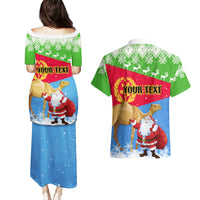 Custom Eritrea Christmas Couples Matching Puletasi Dress and Hawaiian Shirt Santa Claus With Dromedary Camel - Wonder Print Shop