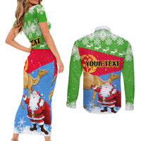 Custom Eritrea Christmas Couples Matching Short Sleeve Bodycon Dress and Long Sleeve Button Shirt Santa Claus With Dromedary Camel - Wonder Print Shop