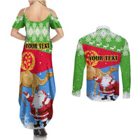 Custom Eritrea Christmas Couples Matching Summer Maxi Dress and Long Sleeve Button Shirt Santa Claus With Dromedary Camel - Wonder Print Shop