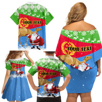 Custom Eritrea Christmas Family Matching Off Shoulder Short Dress and Hawaiian Shirt Santa Claus With Dromedary Camel - Wonder Print Shop