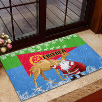 Custom Eritrea Christmas Rubber Doormat Santa Claus With Dromedary Camel - Wonder Print Shop