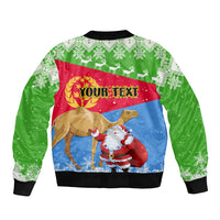Custom Eritrea Christmas Sleeve Zip Bomber Jacket Santa Claus With Dromedary Camel - Wonder Print Shop