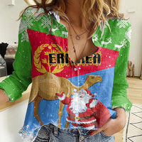 Custom Eritrea Christmas Women Casual Shirt Santa Claus With Dromedary Camel - Wonder Print Shop