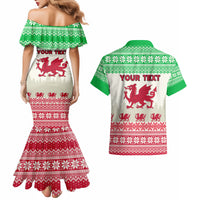 Custom Wales Christmas Couples Matching Mermaid Dress and Hawaiian Shirt Nadolig Llawen Welsh Dragon - Wonder Print Shop