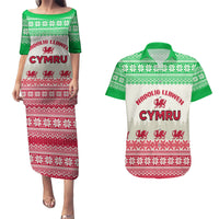 Custom Wales Christmas Couples Matching Puletasi Dress and Hawaiian Shirt Nadolig Llawen Welsh Dragon - Wonder Print Shop