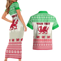 Custom Wales Christmas Couples Matching Short Sleeve Bodycon Dress and Hawaiian Shirt Nadolig Llawen Welsh Dragon - Wonder Print Shop