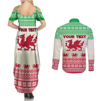 Custom Wales Christmas Couples Matching Summer Maxi Dress and Long Sleeve Button Shirt Nadolig Llawen Welsh Dragon - Wonder Print Shop