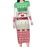 Custom Wales Christmas Family Matching Long Sleeve Bodycon Dress and Hawaiian Shirt Nadolig Llawen Welsh Dragon - Wonder Print Shop