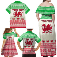 Custom Wales Christmas Family Matching Off Shoulder Maxi Dress and Hawaiian Shirt Nadolig Llawen Welsh Dragon - Wonder Print Shop