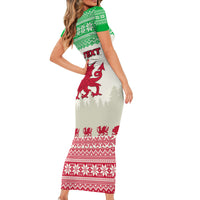 Custom Wales Christmas Short Sleeve Bodycon Dress Nadolig Llawen Welsh Dragon - Wonder Print Shop