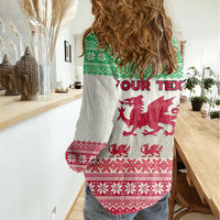 Custom Wales Christmas Women Casual Shirt Nadolig Llawen Welsh Dragon - Wonder Print Shop