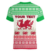 Custom Wales Christmas Women V Neck T Shirt Nadolig Llawen Welsh Dragon - Wonder Print Shop