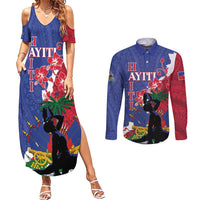 Personalised Haiti Le Marron Inconnu Couples Matching Summer Maxi Dress and Long Sleeve Button Shirt Dashiki Mix Polynesian Pattern - Wonder Print Shop