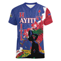 Personalised Haiti Le Marron Inconnu Women V-Neck T-Shirt Dashiki Mix Polynesian Pattern - Wonder Print Shop