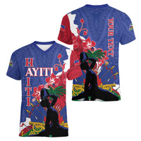 Personalised Haiti Le Marron Inconnu Women V-Neck T-Shirt Dashiki Mix Polynesian Pattern - Wonder Print Shop