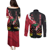 Personalised Ayiti Neg Marron Couples Matching Puletasi and Long Sleeve Button Shirt Dashiki Mix Polynesian Pattern - Wonder Print Shop