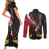 Personalised Ayiti Neg Marron Couples Matching Short Sleeve Bodycon Dress and Long Sleeve Button Shirt Dashiki Mix Polynesian Pattern - Wonder Print Shop